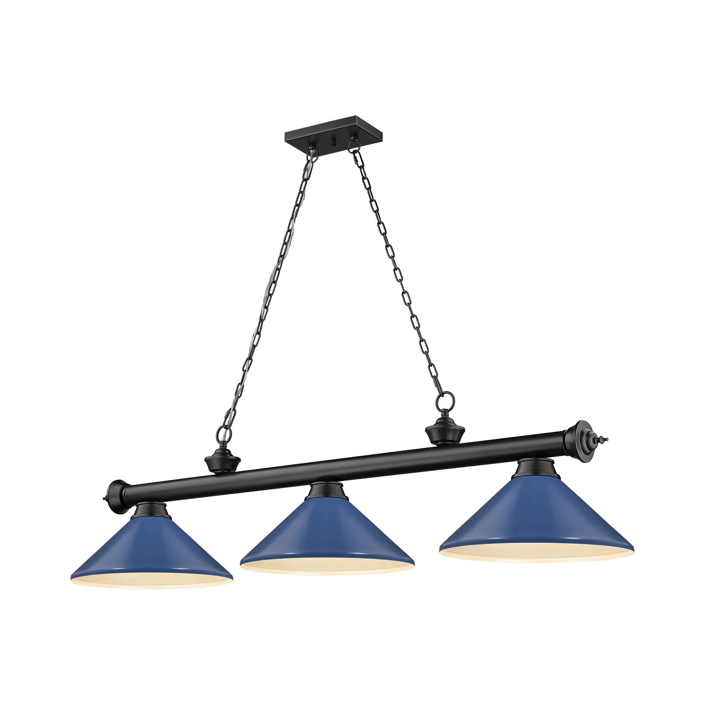Cordon Cone Billiard Pendant Light in Matte Black/Navy Blue (3-Light).