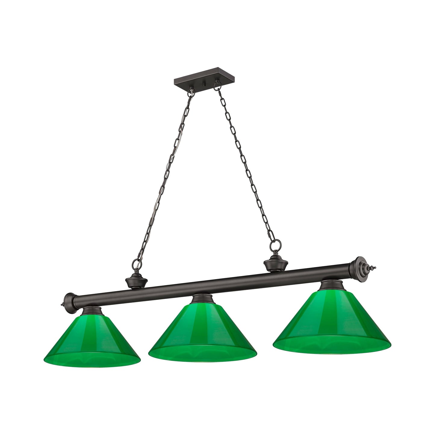 Cordon Cone Billiard Pendant Light in Bronze/Plastic Green (3-Light).