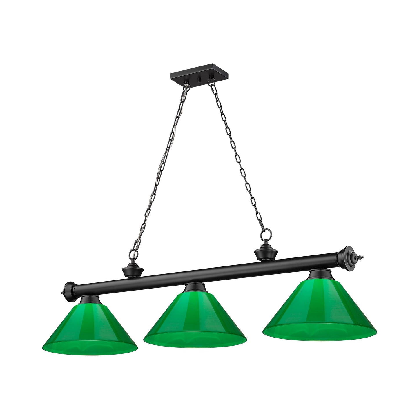 Cordon Cone Billiard Pendant Light in Matte Black/Plastic Green (3-Light).