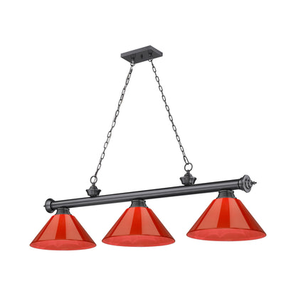 Cordon Cone Billiard Pendant Light in Bronze Plate/Red (3-Light).