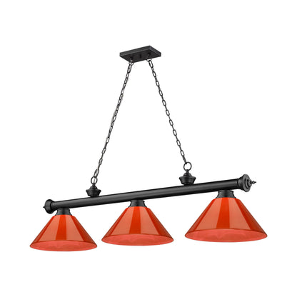 Cordon Cone Billiard Pendant Light in Matte Black/Red (3-Light).