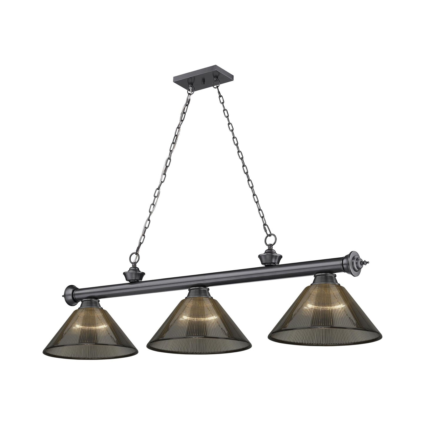 Cordon Cone Billiard Pendant Light in Bronze Plate/Smoke (3-Light).