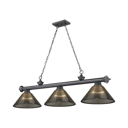 Cordon Cone Billiard Pendant Light in Bronze Plate/Smoke (3-Light).