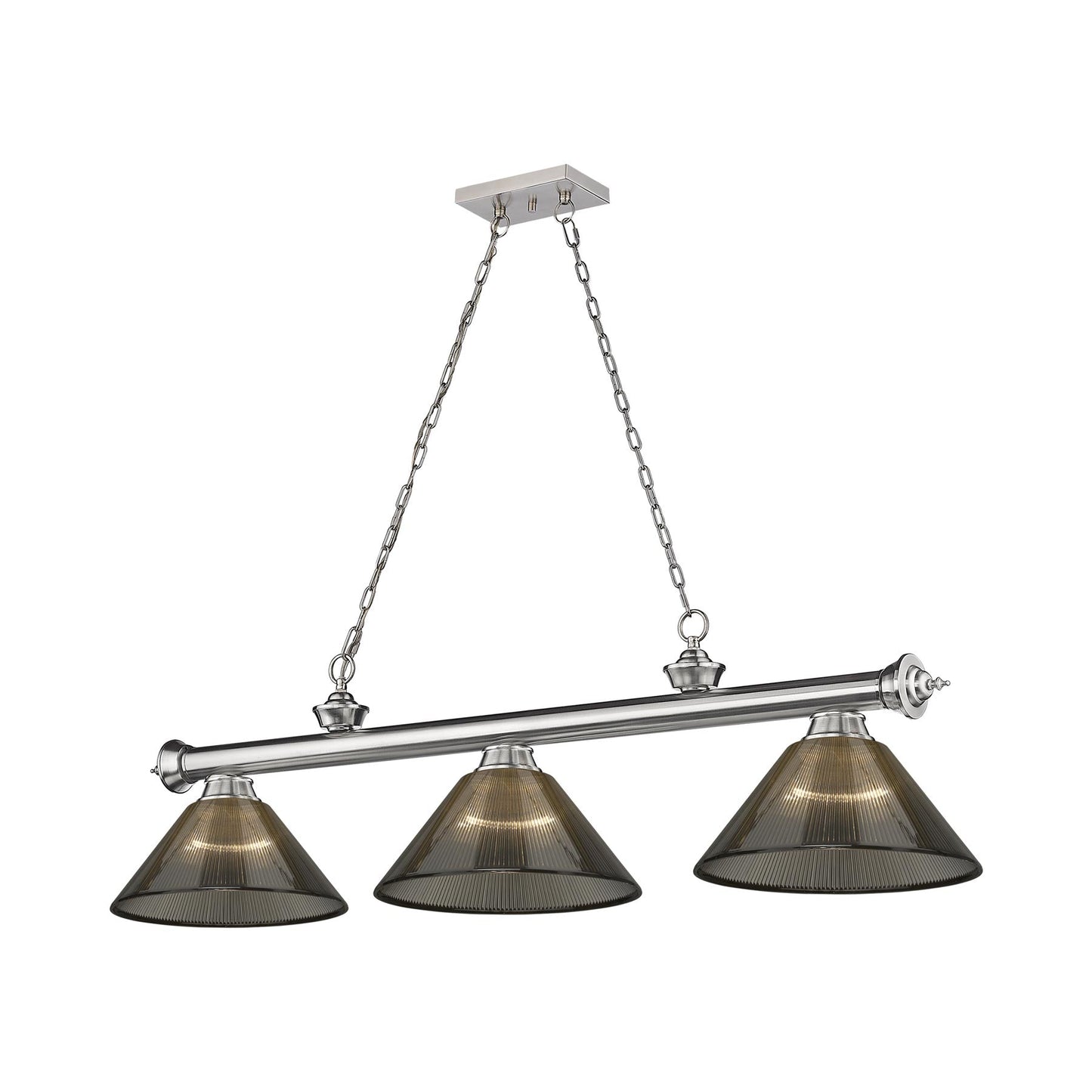 Cordon Cone Billiard Pendant Light in Brushed Nickel/Smoke (3-Light).