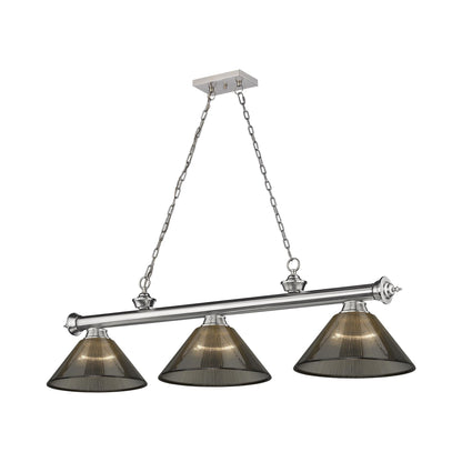 Cordon Cone Billiard Pendant Light in Brushed Nickel/Smoke (3-Light).