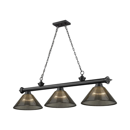 Cordon Cone Billiard Pendant Light in Matte Black/Smoke (3-Light).