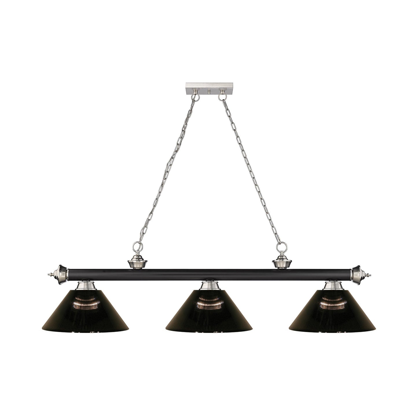 Cordon Cone Billiard Pendant Light in Matte Black/Brushed Nickel/Smoke (3-Light).