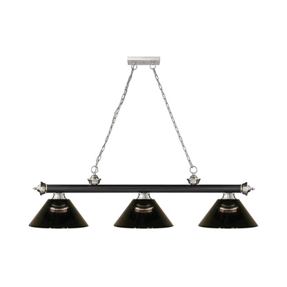 Cordon Cone Billiard Pendant Light in Matte Black/Brushed Nickel/Smoke (3-Light).