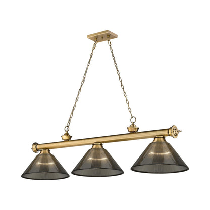 Cordon Cone Billiard Pendant Light in Rubbed Brushed/Smoke (3-Light).