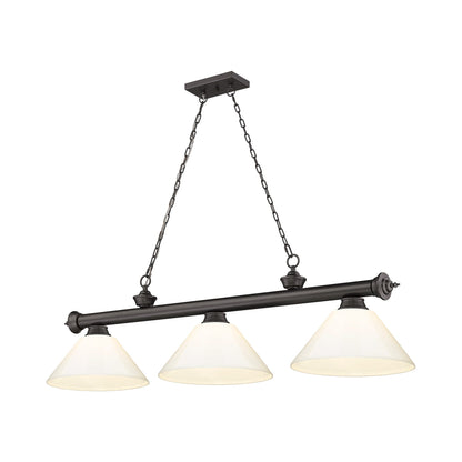 Cordon Cone Billiard Pendant Light in Bronze/White (3-Light).