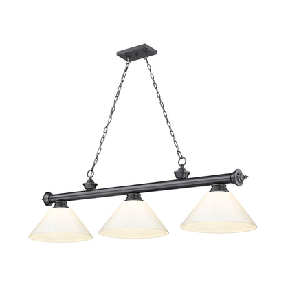 Cordon Cone Billiard Pendant Light in Bronze Plate/White (3-Light).