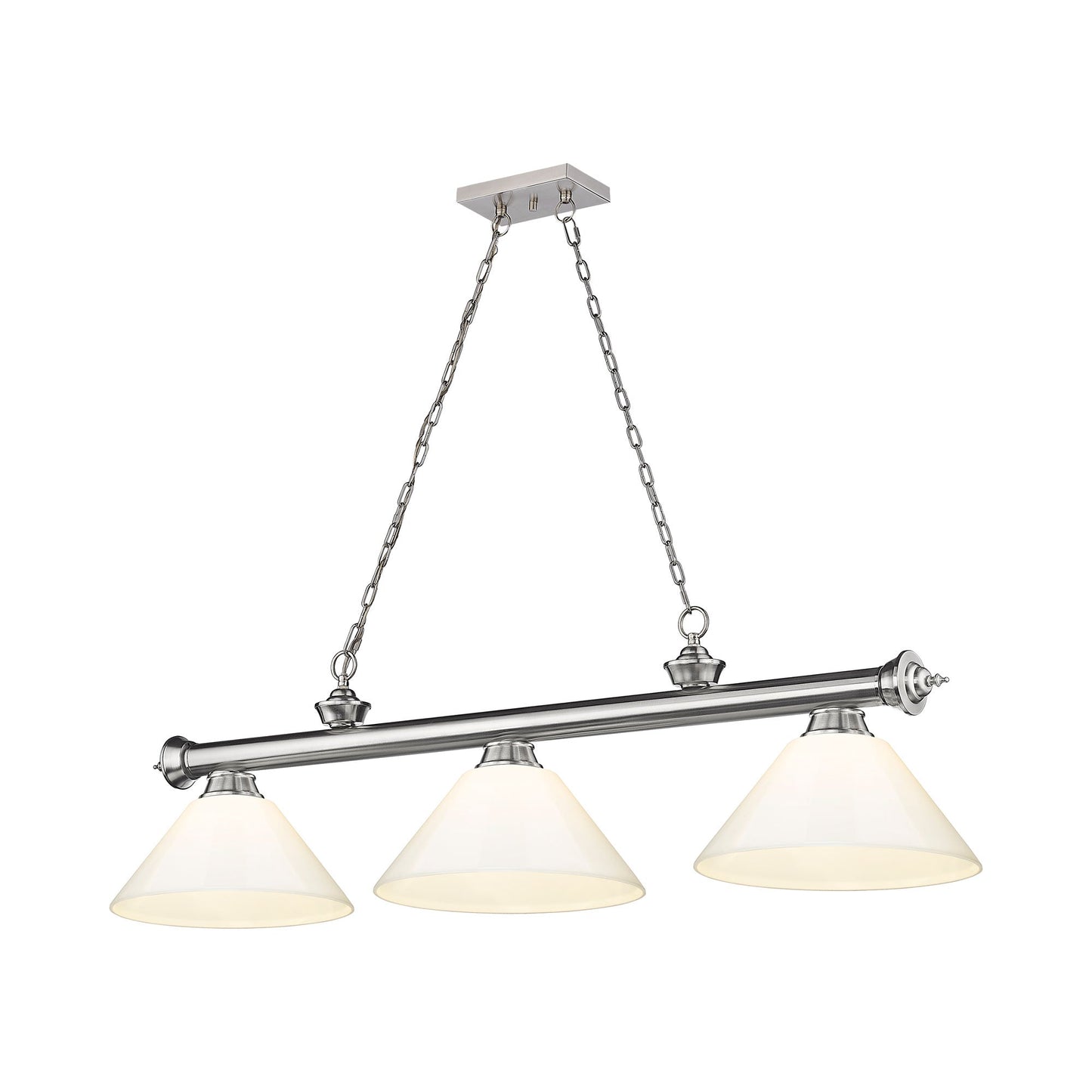 Cordon Cone Billiard Pendant Light in Brushed Nickel/White (3-Light).