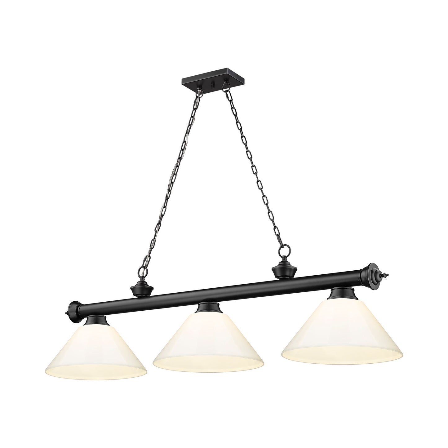 Cordon Cone Billiard Pendant Light in Matte Black/White (3-Light).