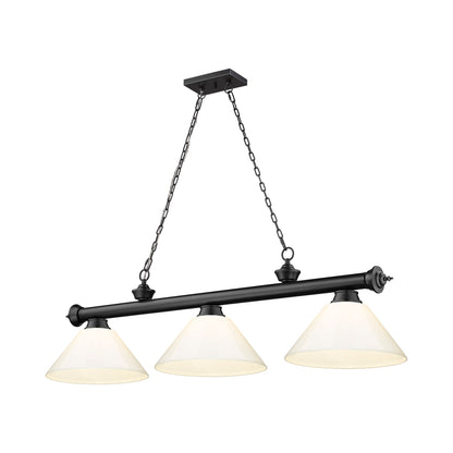 Cordon Cone Billiard Pendant Light in Matte Black/White (3-Light).
