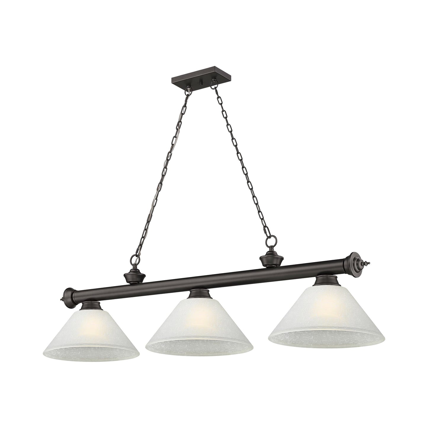 Cordon Cone Billiard Pendant Light in Bronze/White Linen (3-Light).