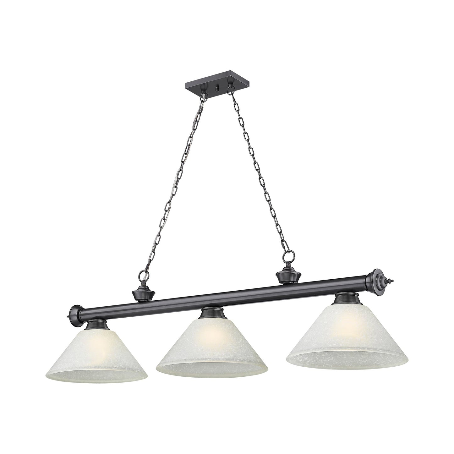 Cordon Cone Billiard Pendant Light in Bronze Plate/White Linen (3-Light).