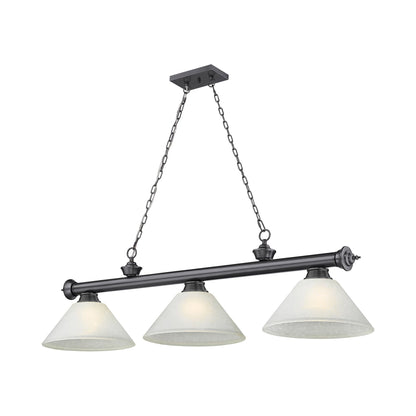 Cordon Cone Billiard Pendant Light in Bronze Plate/White Linen (3-Light).