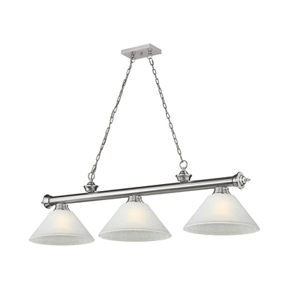 Cordon Cone Billiard Pendant Light in Brushed Nickel/White Linen (3-Light).