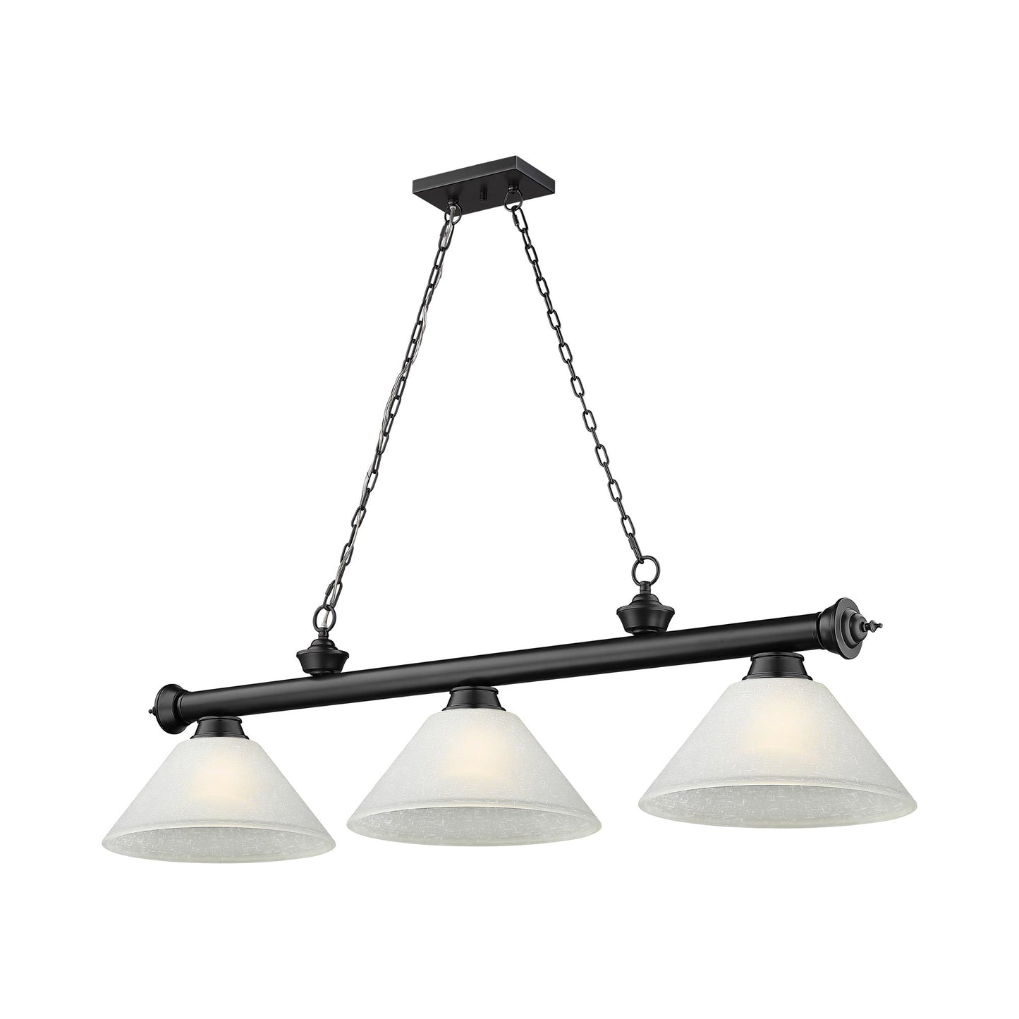 Cordon Cone Billiard Pendant Light in Matte Black/White Linen (3-Light).