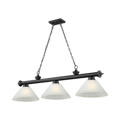 Cordon Cone Billiard Pendant Light in Matte Black/White Linen (3-Light).