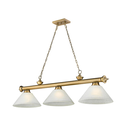 Cordon Cone Billiard Pendant Light in Rubbed Brass/White Linen (3-Light).
