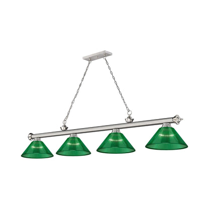 Cordon Cone Billiard Pendant Light in Brushed Nickel/Acrylic Green (4-Light).