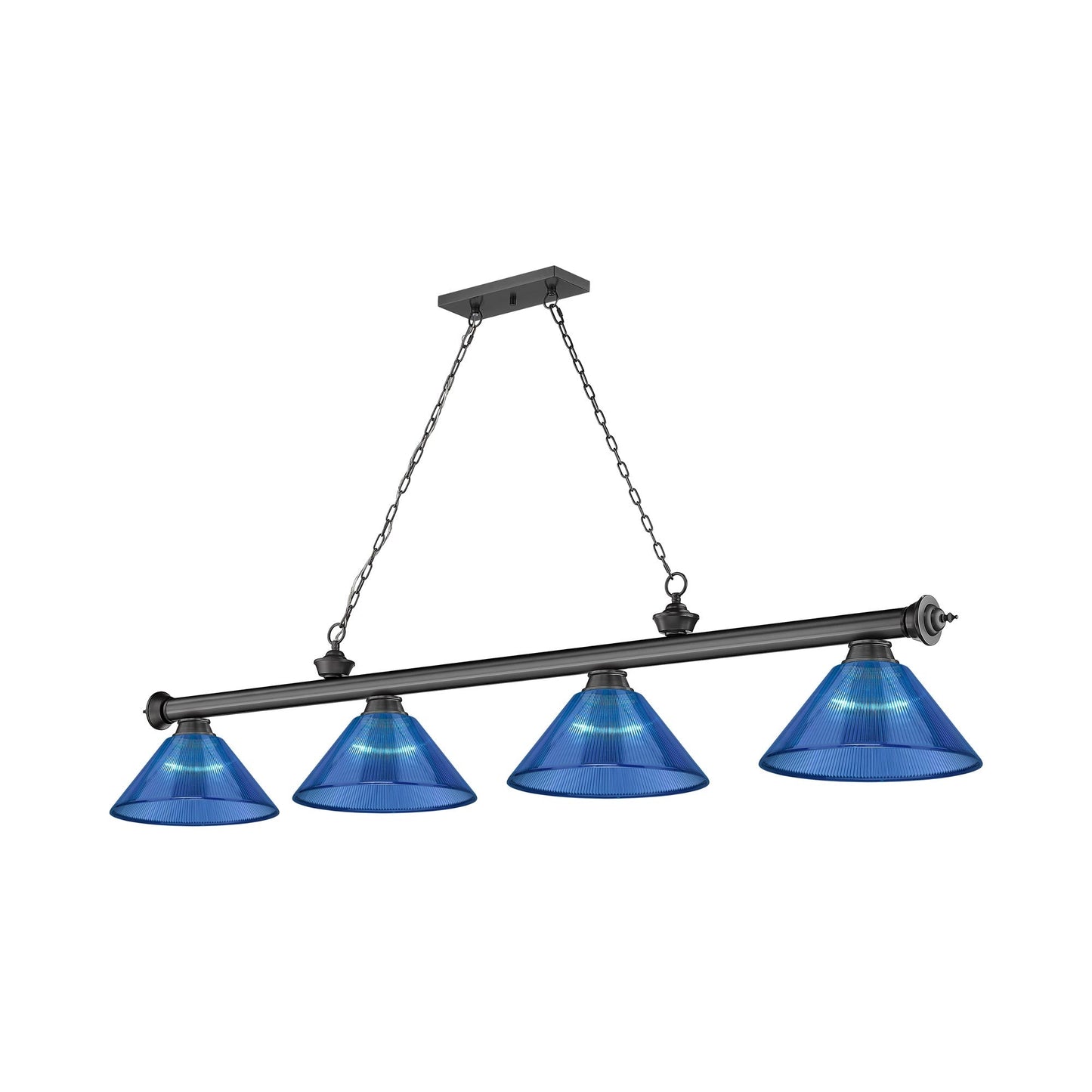 Cordon Cone Billiard Pendant Light in Bronze Plate/Dark Blue (4-Light).