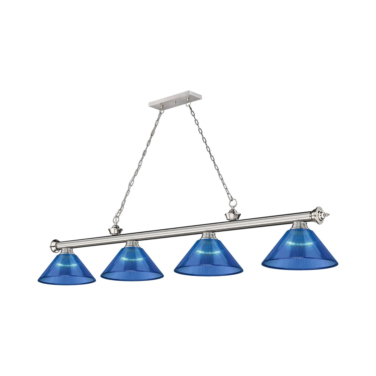 Cordon Cone Billiard Pendant Light in Brushed Nickel/Dark Blue (4-Light).