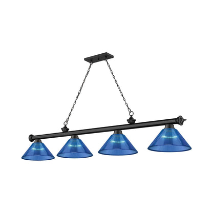 Cordon Cone Billiard Pendant Light in Matte Black/Dark Blue (4-Light).