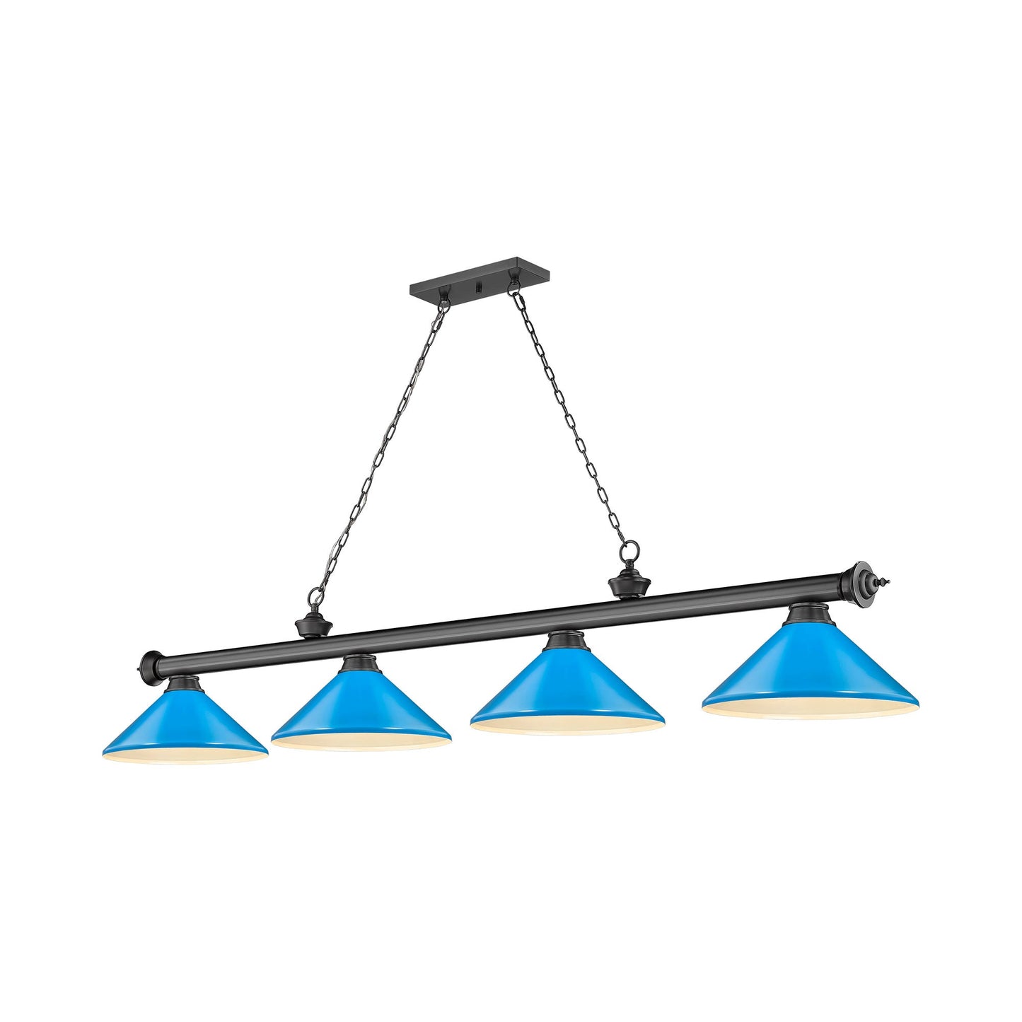 Cordon Cone Billiard Pendant Light in Bronze Plate/Electric Blue (4-Light).