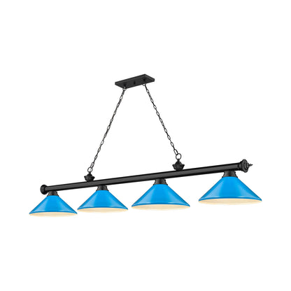 Cordon Cone Billiard Pendant Light in Matte Black/Electric Blue (4-Light).