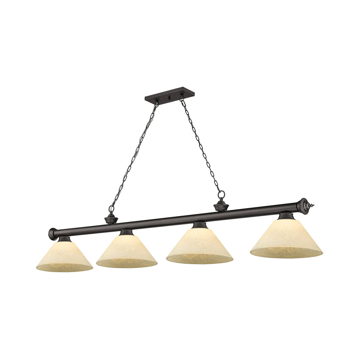 Cordon Cone Billiard Pendant Light in Bronze/Golden Mottle (4-Light).