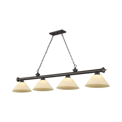 Cordon Cone Billiard Pendant Light in Bronze/Golden Mottle (4-Light).