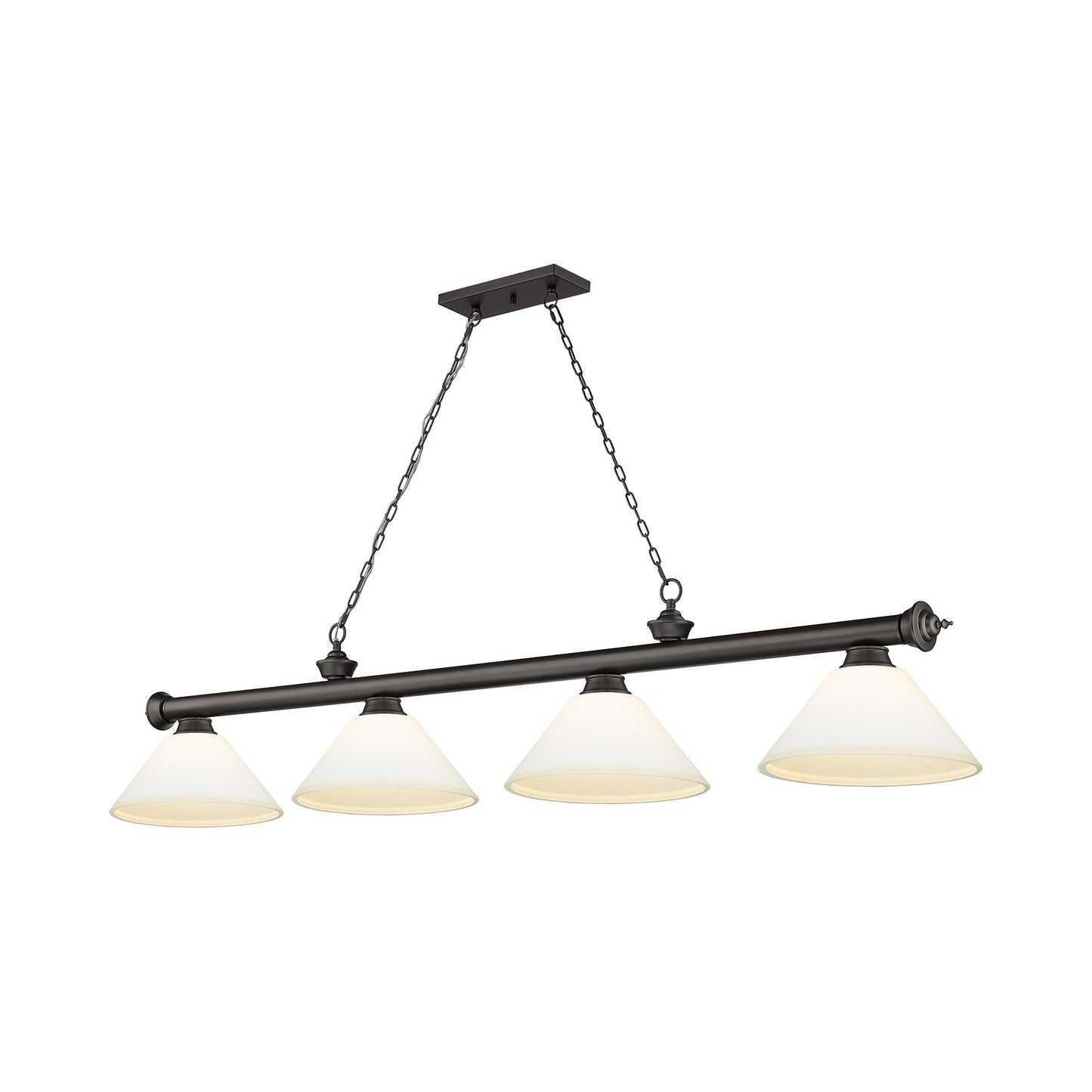 Cordon Cone Billiard Pendant Light in Bronze/Matte Opal (4-Light).