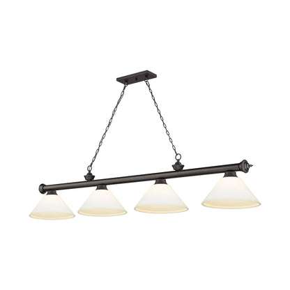 Cordon Cone Billiard Pendant Light in Bronze/Matte Opal (4-Light).
