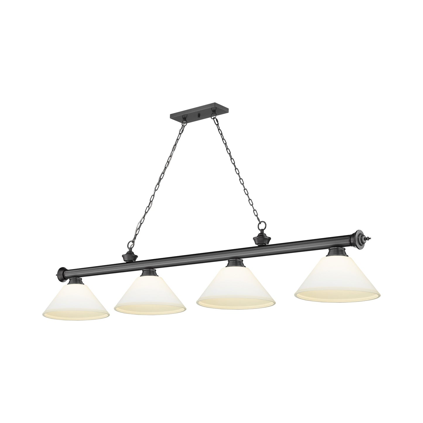 Cordon Cone Billiard Pendant Light in Bronze Plate/Matte Opal (4-Light).