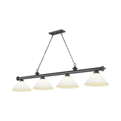 Cordon Cone Billiard Pendant Light in Bronze Plate/Matte Opal (4-Light).
