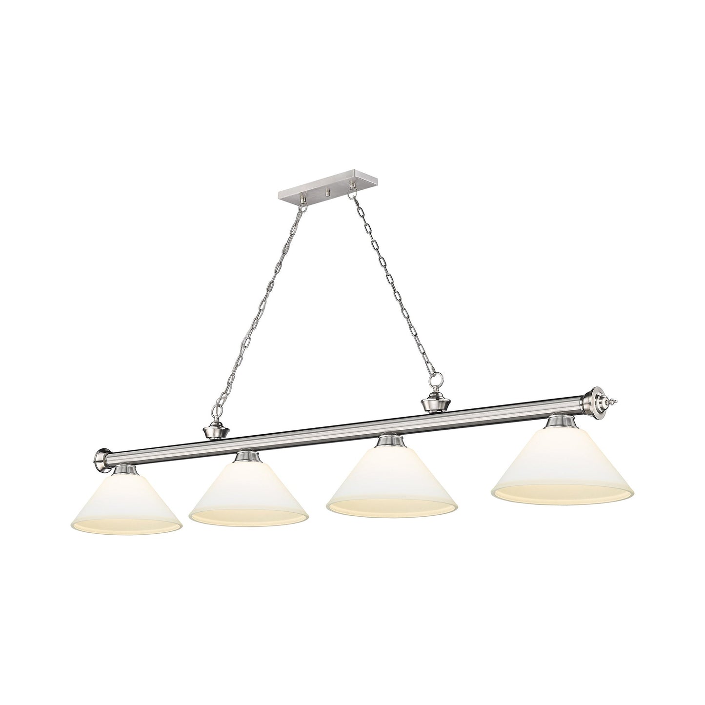 Cordon Cone Billiard Pendant Light in Brushed Nickel/Matte Opal (4-Light).