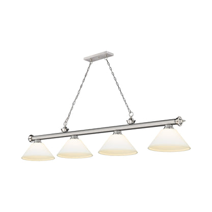 Cordon Cone Billiard Pendant Light in Brushed Nickel/Matte Opal (4-Light).