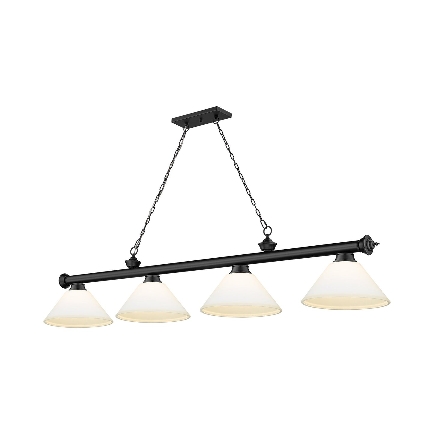 Cordon Cone Billiard Pendant Light in Matte Black/Matte Opal (4-Light).