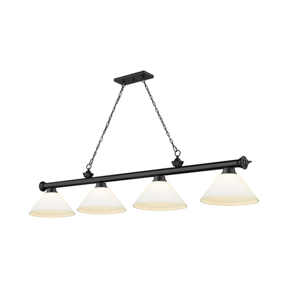 Cordon Cone Billiard Pendant Light in Matte Black/Matte Opal (4-Light).