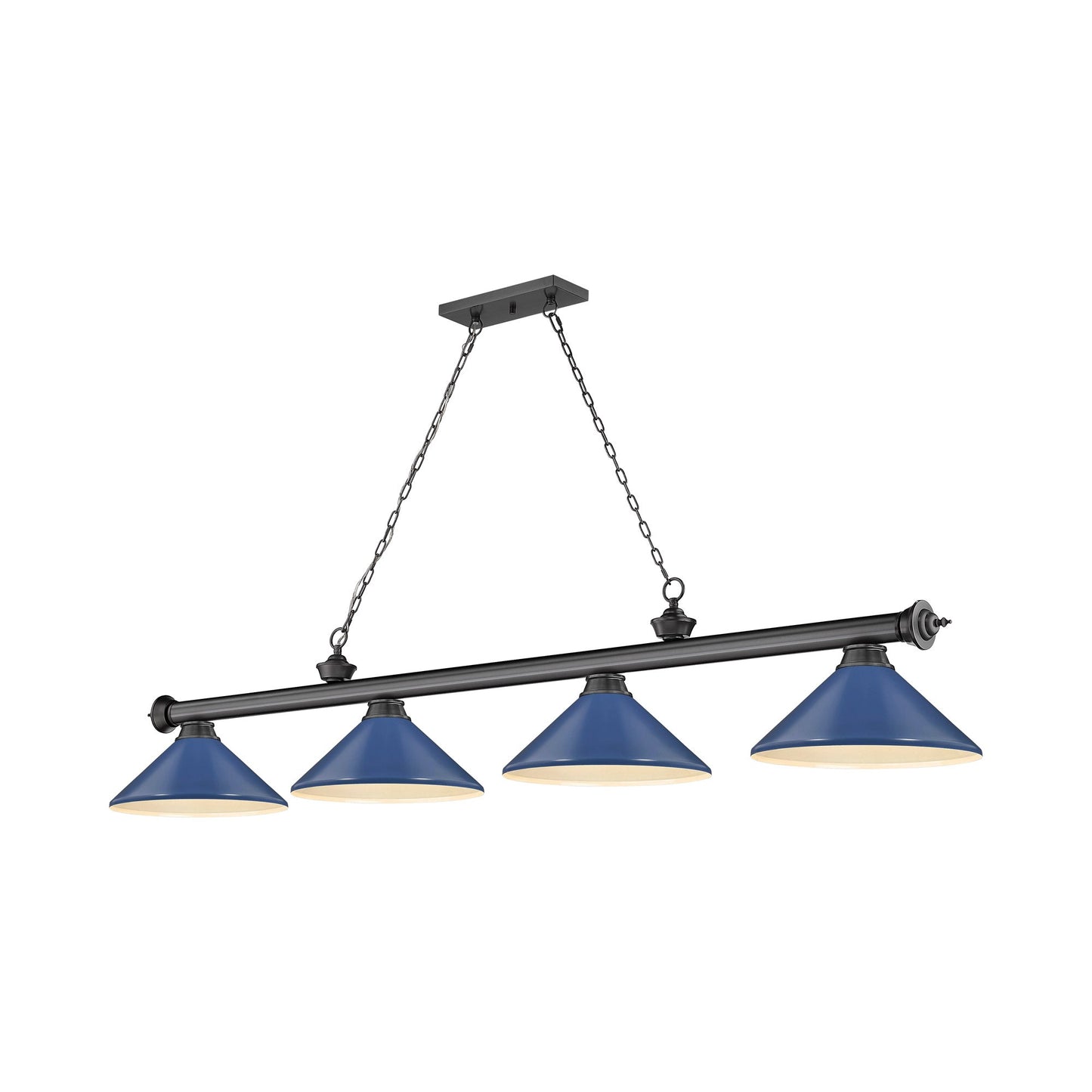 Cordon Cone Billiard Pendant Light in Bronze Plate/Navy Blue (4-Light).