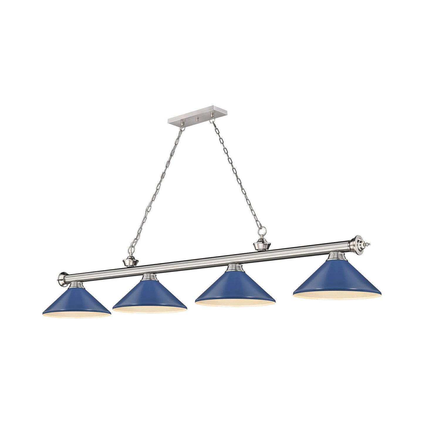 Cordon Cone Billiard Pendant Light in Brushed Nickel/Navy Blue (4-Light).