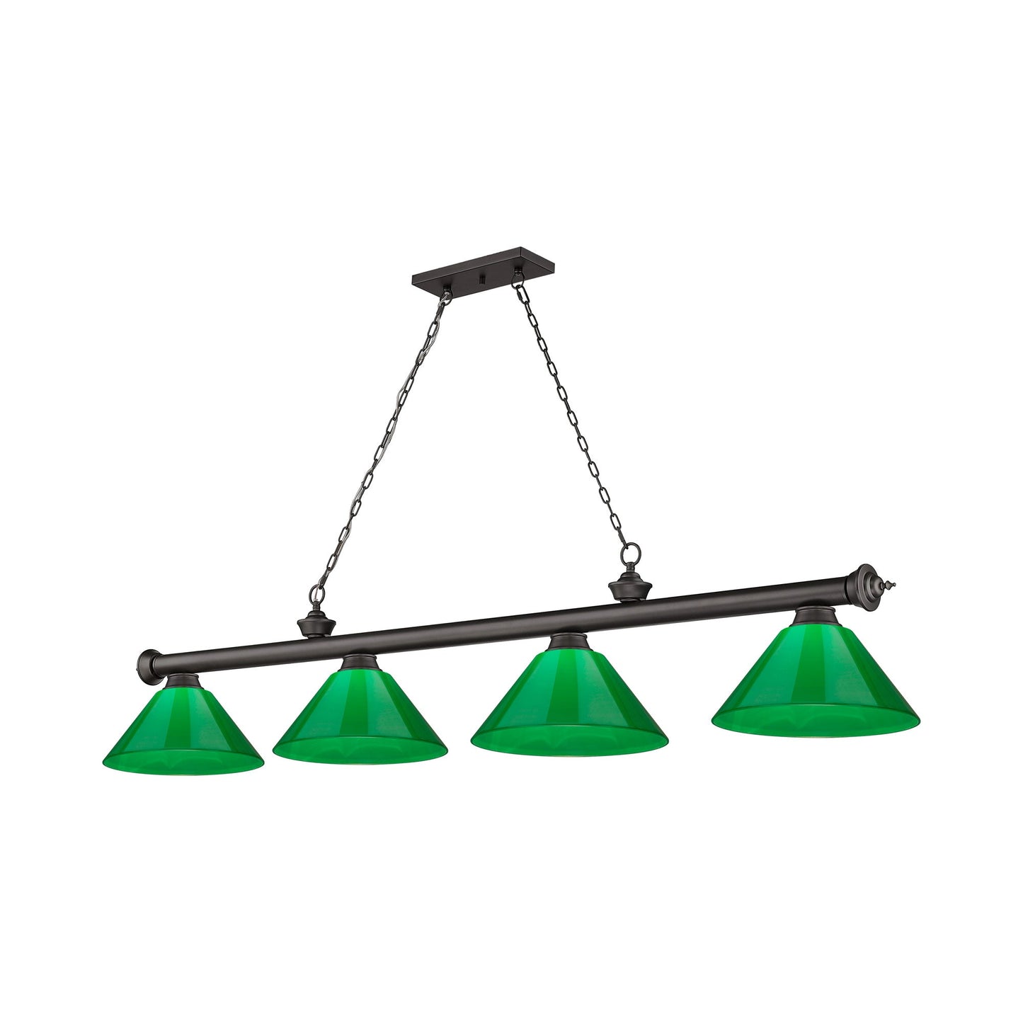 Cordon Cone Billiard Pendant Light in Bronze/Plastic Green (4-Light).