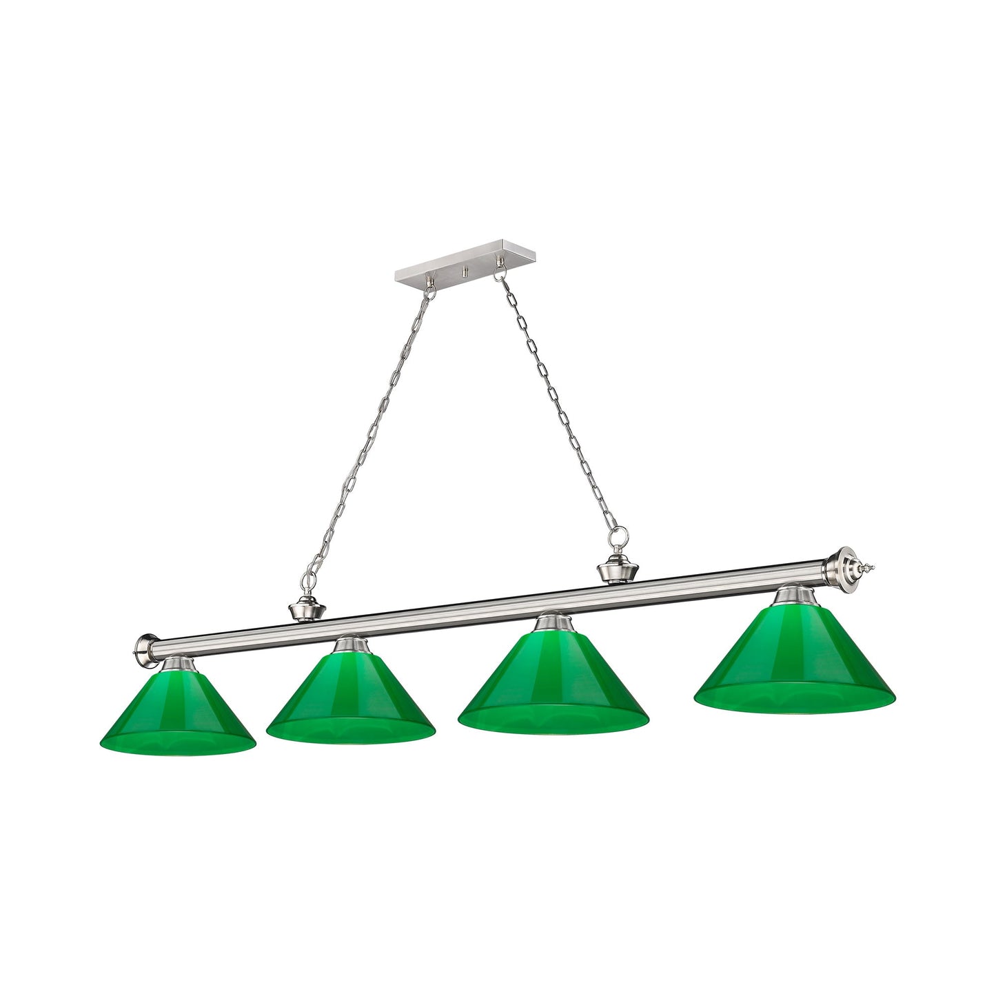 Cordon Cone Billiard Pendant Light in Brushed Nickel/Plastic Green (4-Light).
