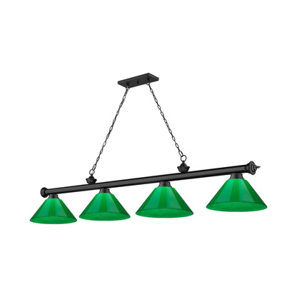 Cordon Cone Billiard Pendant Light in Matte Black/Plastic Green (4-Light).