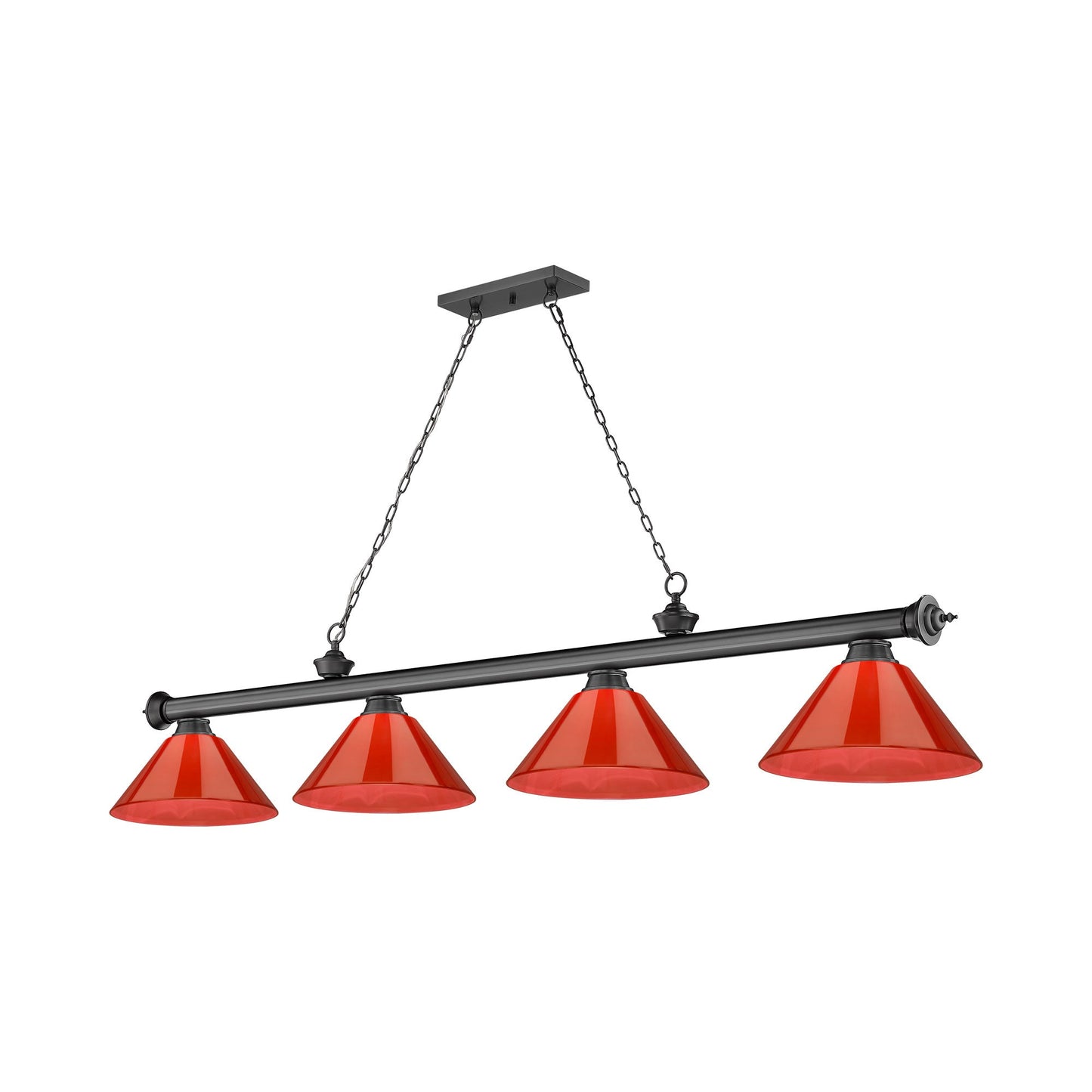 Cordon Cone Billiard Pendant Light in Bronze Plate/Red (4-Light).