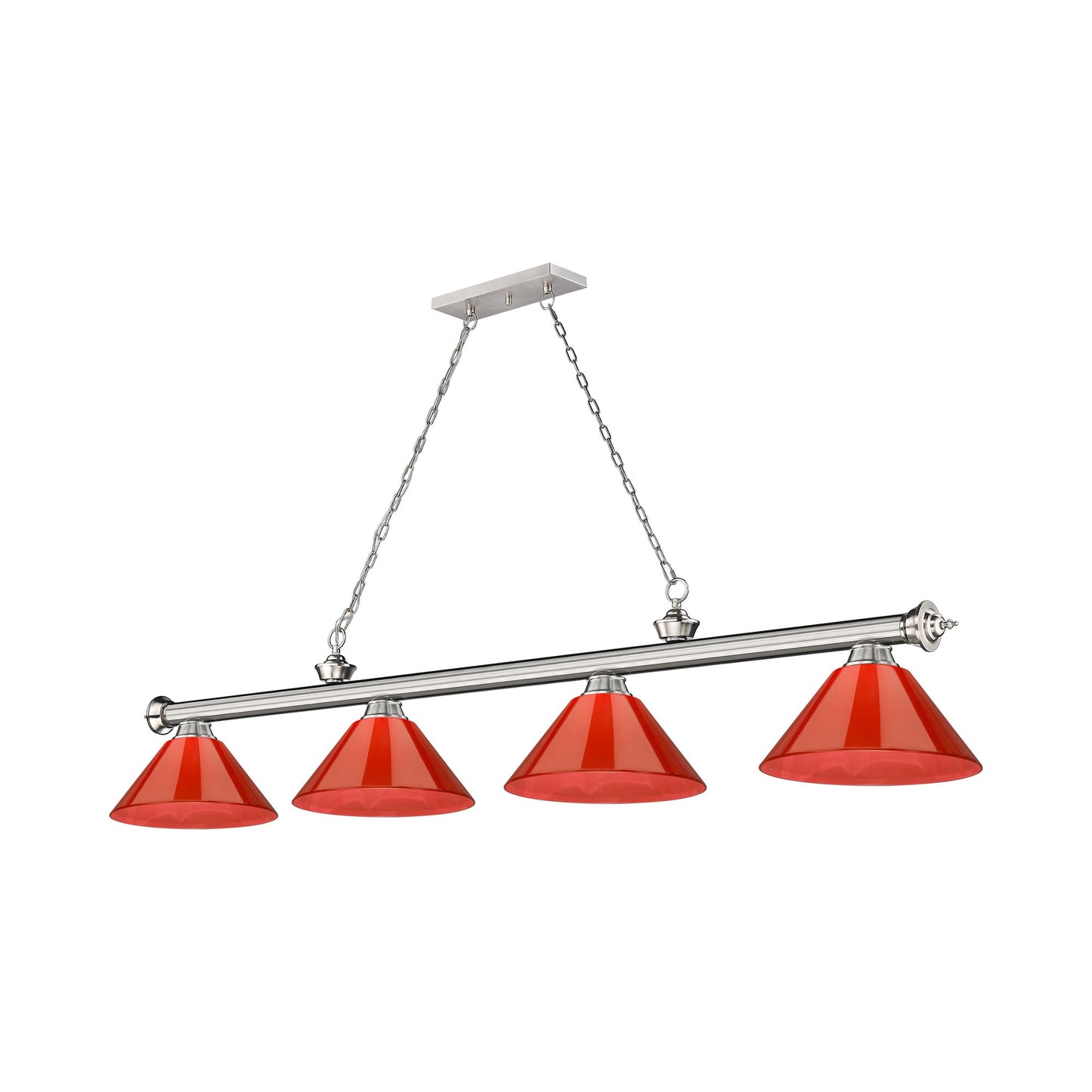 Cordon Cone Billiard Pendant Light in Brushed Nickel/Red (4-Light).