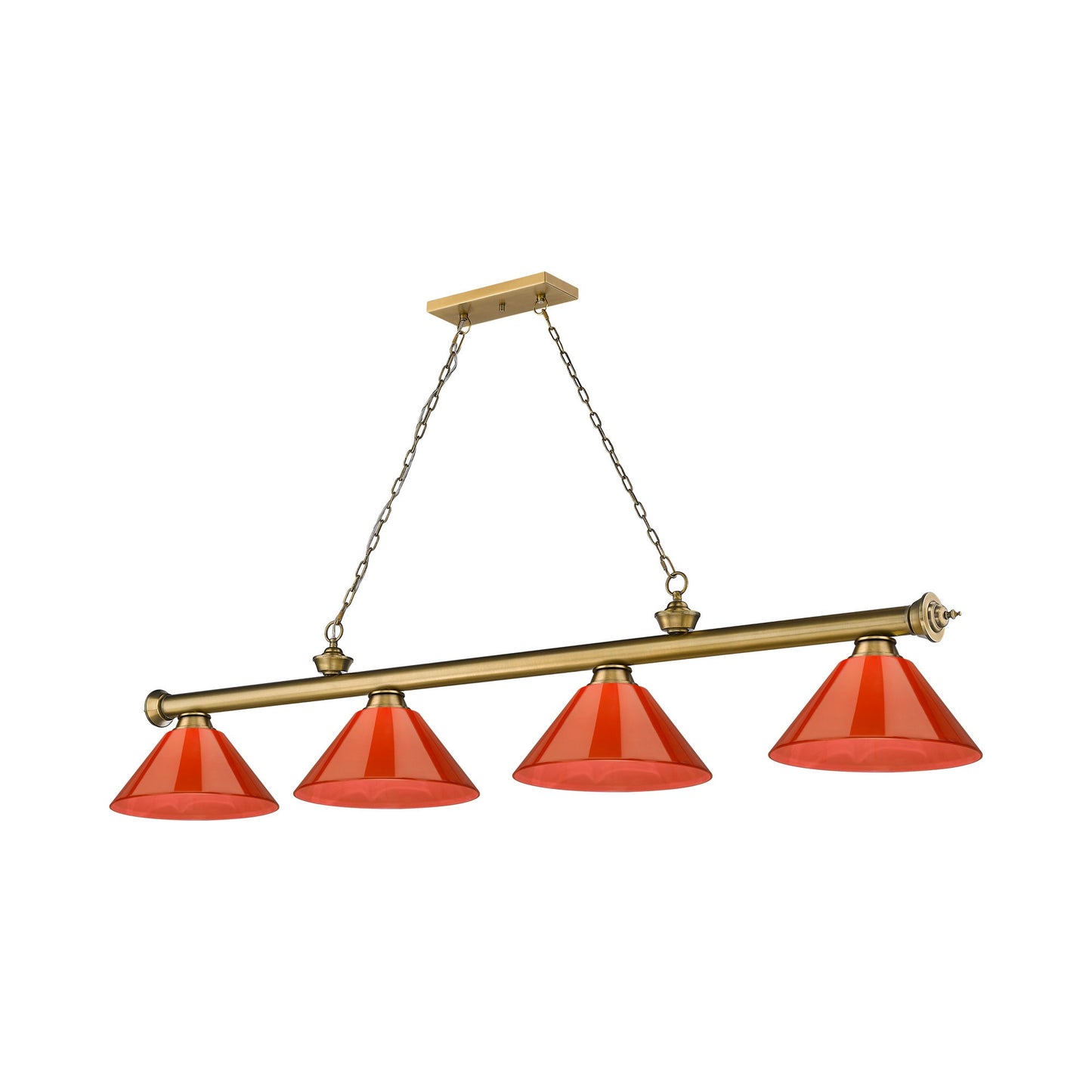 Cordon Cone Billiard Pendant Light in Rubbed Brass/Red (4-Light).