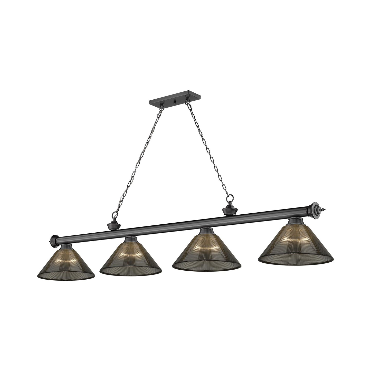 Cordon Cone Billiard Pendant Light in Bronze Plate/Smoke (4-Light).